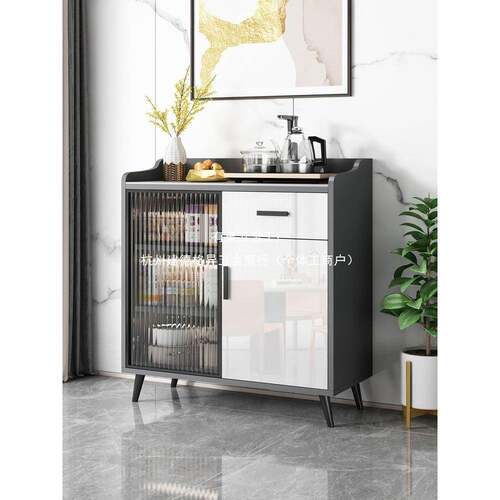 岩板餐边柜现代简约客厅小户型储物收纳玻璃门实木餐厅玄关茶水柜