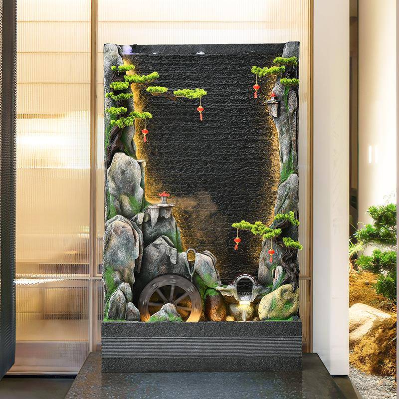 假山流水喷泉客厅玄关水幕墙酒店屏风招财装饰品庭院景观落地摆件