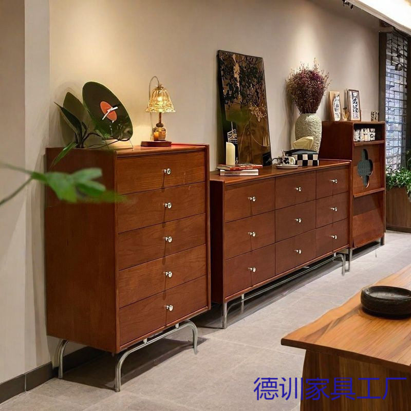 复古风六斗柜中古风斗柜实木五斗柜实木客厅靠墙储物收纳柜九斗柜