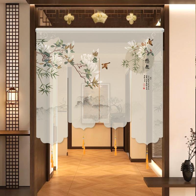 新中式半透纱幔门帘窗帘客厅茶室玄关屏风帘隔断帘子氛围感装饰帘