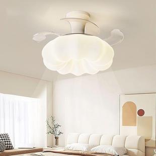 法式 创意花朵儿童房间智能一体灯卧室灯隐形风扇灯 奶油风2025新款
