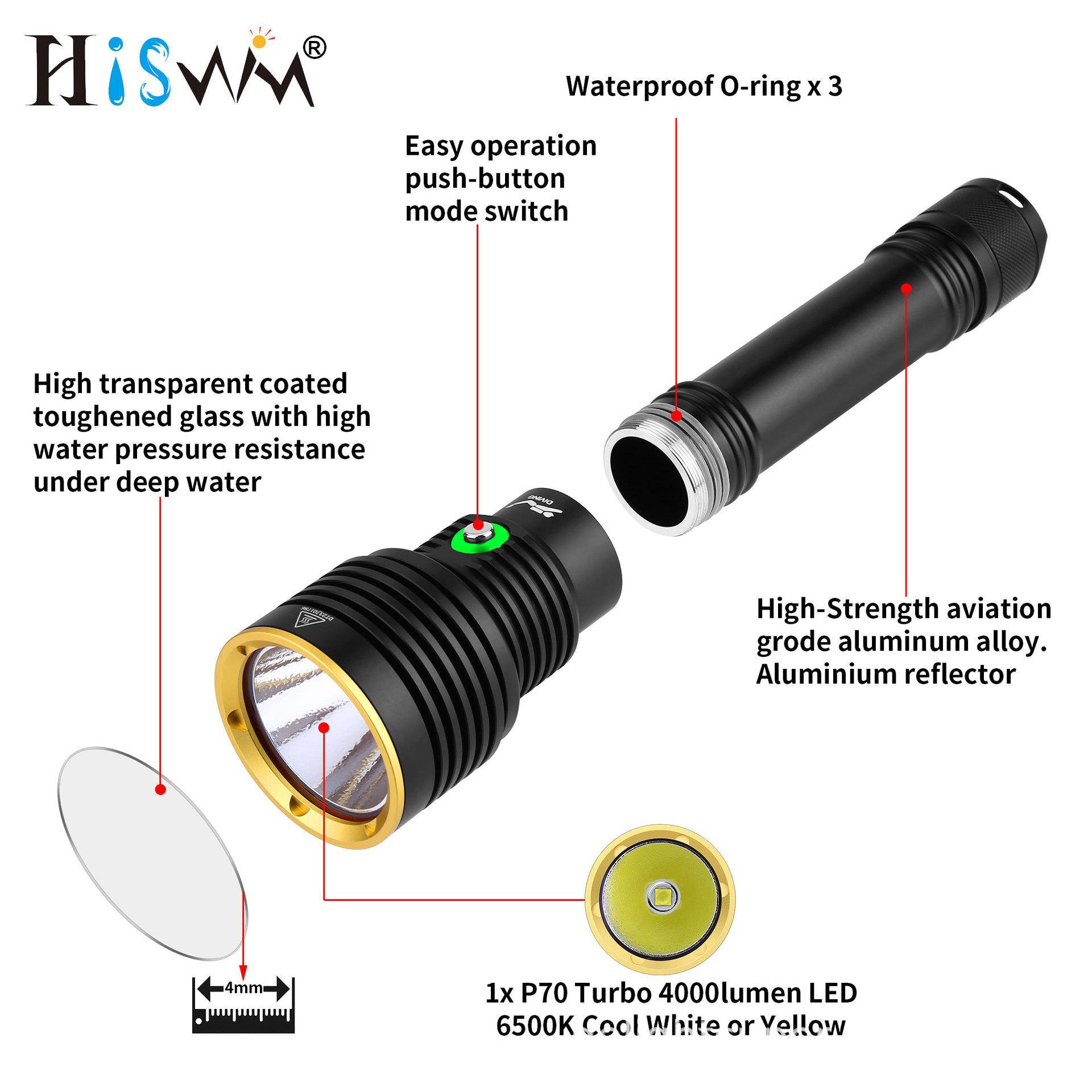 新款水陆双用P70白光黄光潜水手电筒家用赶海防水手电筒