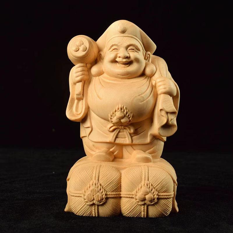 桧木进口黄杨木举锤大黑天男士随身雕刻工艺品实木把玩手件