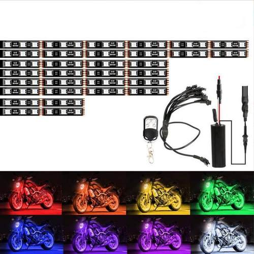 RGB一拖八气氛灯96LED车载遥控幻彩灯条汽摩托通用灯条氛围灯