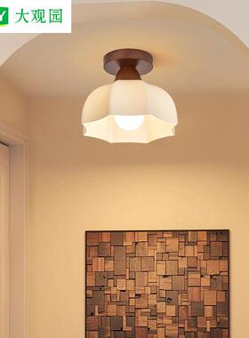 胡桃木走廊灯过道灯花瓣吸顶灯中古风楼梯灯具入户玄关阳台灯L271