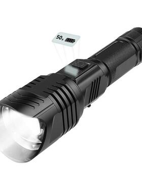 跨境新款XHP90手电筒尾部带安全锤广角强光电筒透镜带液晶屏