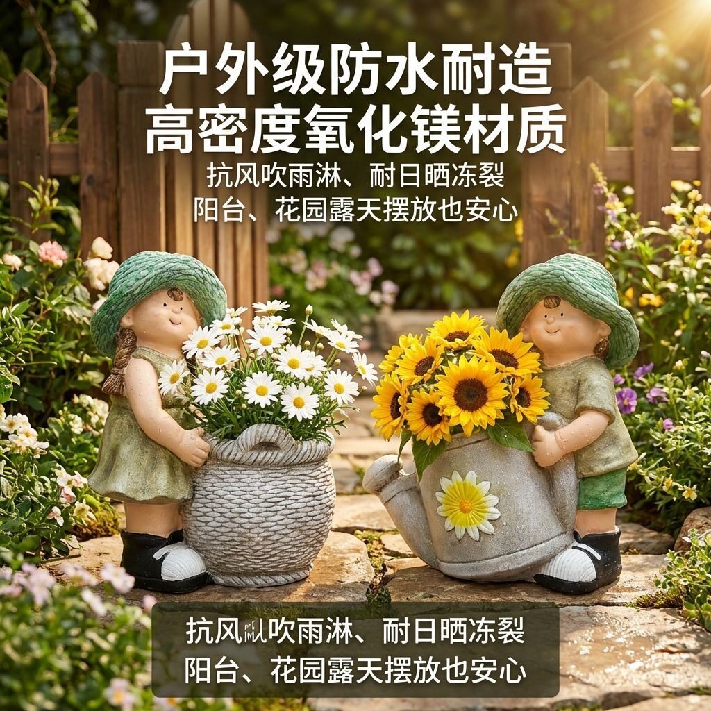 造景布置装饰摆件摆件可爱户外户外庭院花盆人物阳台男孩女孩创意