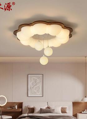 中古风吸顶灯儿童房卧室灯法式奶油风胡桃木色全屋复古主灯具3822