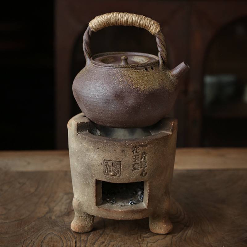 柴烧陶壶砂铫 手拉烧水煮茶壶 茶诗白泥凉炉潮州工夫茶炉 火炭炉