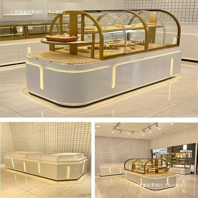 面包柜弧形玻璃展示柜面包中岛柜蛋糕店模型展示柜烘培边柜展示架