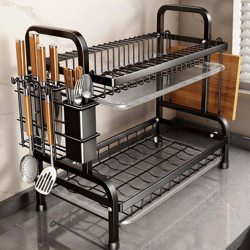 碗碟收纳架厨房置物架多功能碗柜家用双层碗筷收纳盒放碗架沥水架