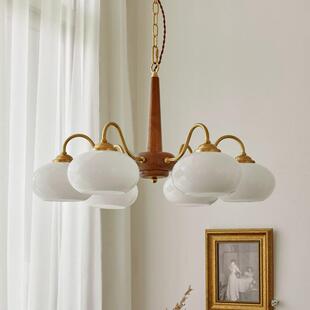 日式 原木风餐厅柿子灯胡桃木复古客厅吊灯中古吊灯vintage卧室灯