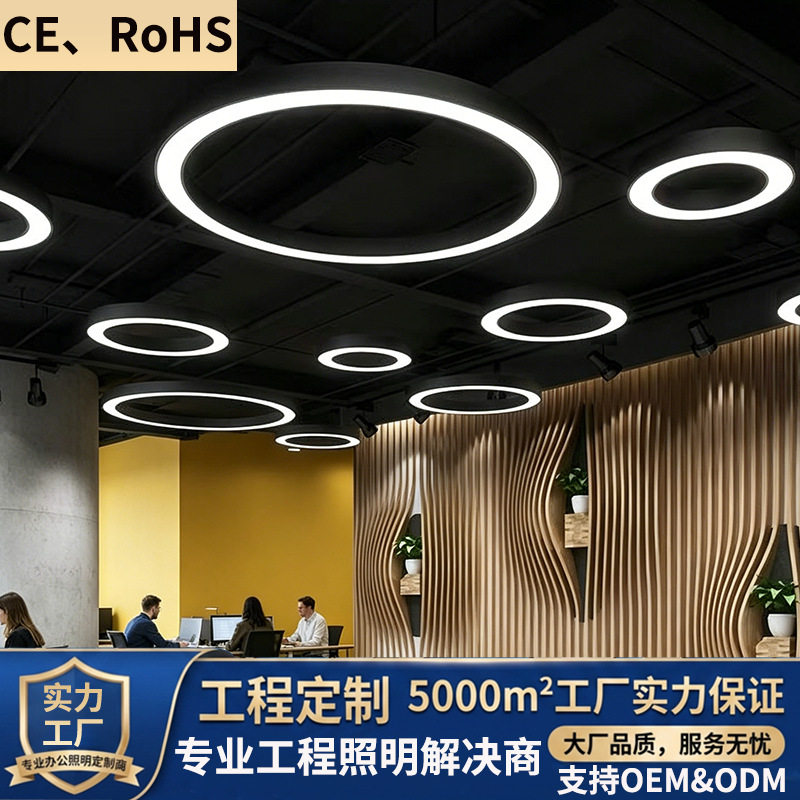 led圆形环型吊灯创意个性健身房灯圆圈工程环形灯办公室灯造型灯
