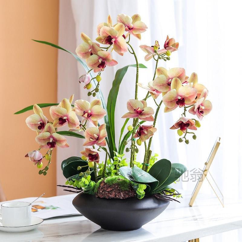麓CLAr手感蝴兰仿台花高档套装客真厅前假花摆件插花装饰蝶花艺盆