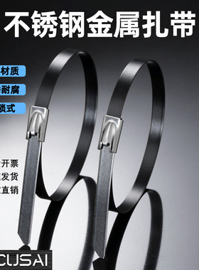 304不锈钢扎带金属黑色扎带自锁耐高温抗氧化4.6mm线缆扎带100Pcs