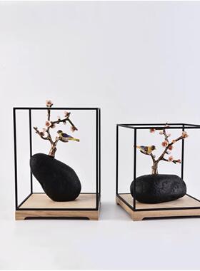 新中式梅花树枝小鸟摆件样板房玄关隔断柜软装摆设电视柜家居饰品
