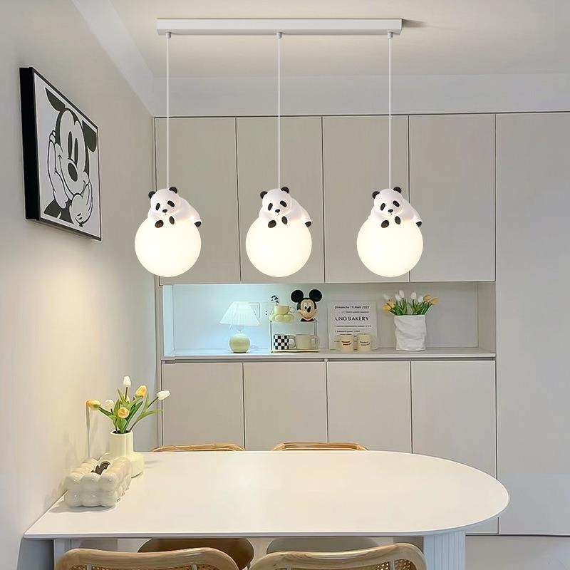 餐厅吊灯2025新款灯具现代简约设计师熊猫奶油风三头餐桌饭厅吊灯,家装灯饰光源,智能吊灯,淘宝优惠券,粉丝福利购,淘宝优惠卷