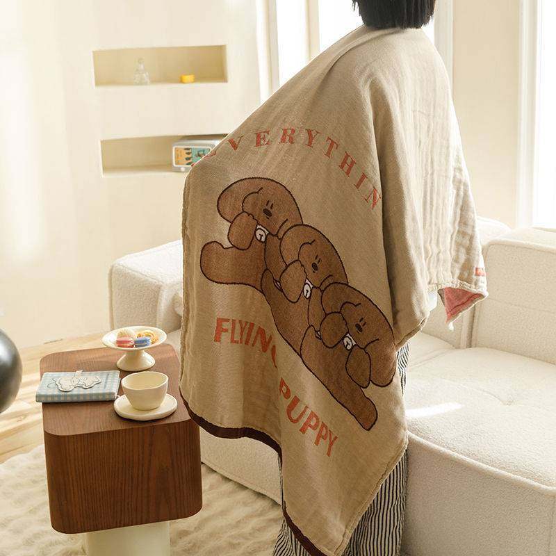 日式卡通全纯棉浴巾四层纱布棉麻吸水吸汗速干大毛巾洗浴巾薄毯子