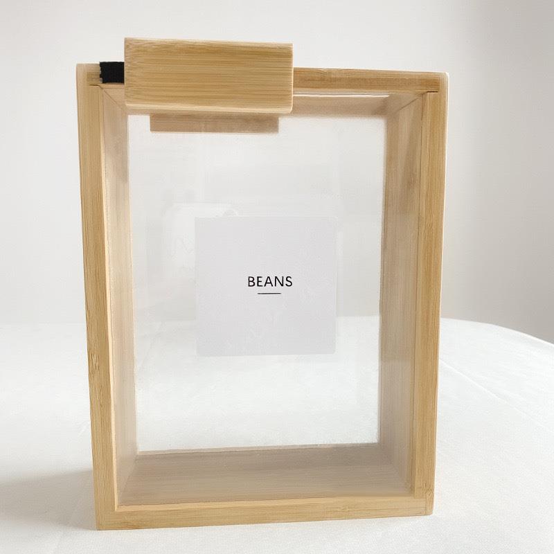 现货家用多功能木制厨房木质豆类储存盒实木谷物分配器