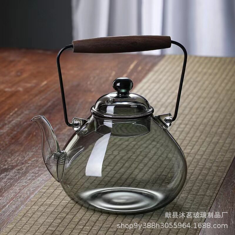 玻璃围炉煮茶提梁壶家用高硼硅带漏茶壶大容量泡茶壶木把轻奢复古
