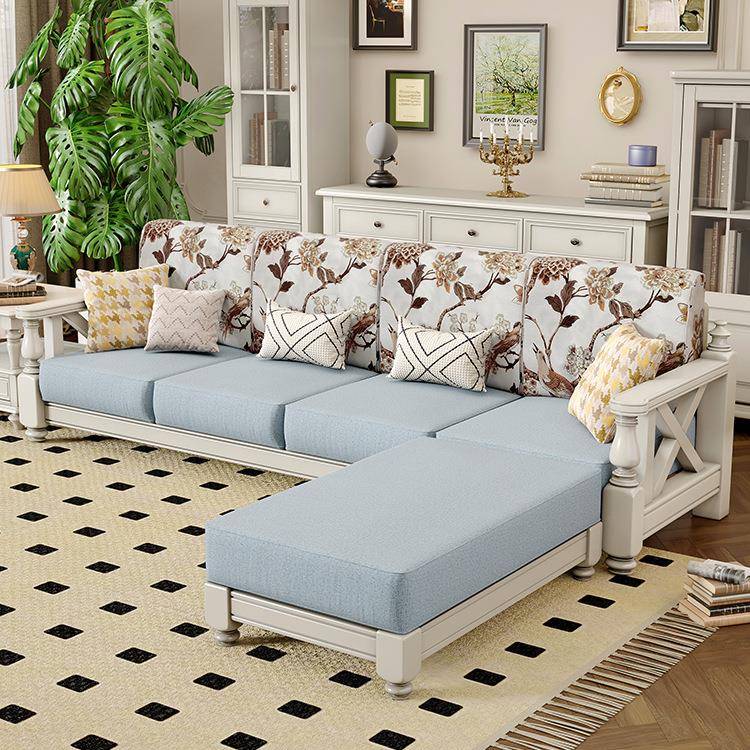 美式白色沙发实木布艺复古小美乡村小户型客厅家具三人位123组合