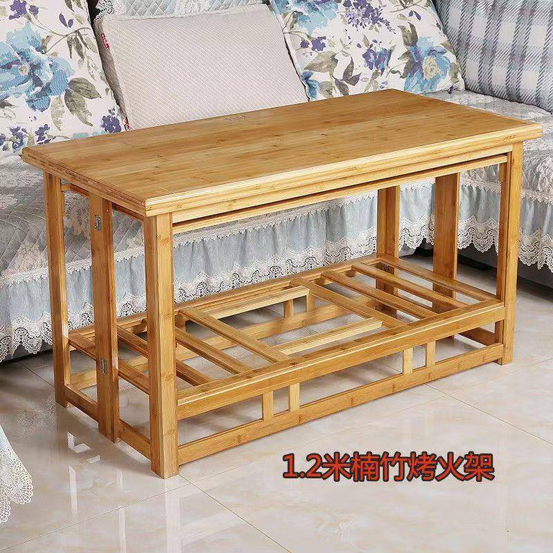 冬季烤火桌子家用折叠长方形实木烤火架多功能简易电取暖桌子餐桌