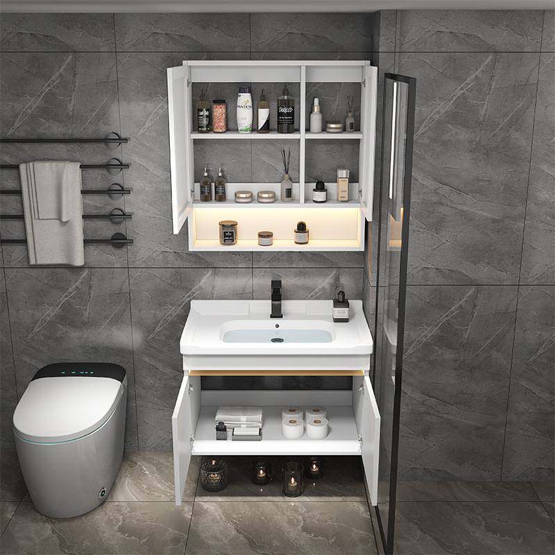 卫生间浴室柜组合小户型60cm陶瓷一体洗漱灰台色实木50洗手洗脸盆