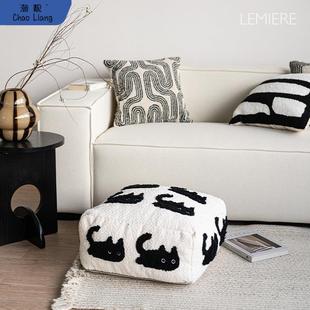 懒人沙发坐垫猫咪坐墩蒲团沙发脚凳家用飘窗含芯可拆洗矮凳白 包邮