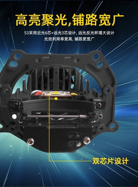 三为车灯SANVI 2022新款S3+ 3寸无损LED双光透镜大灯60w6000k车灯