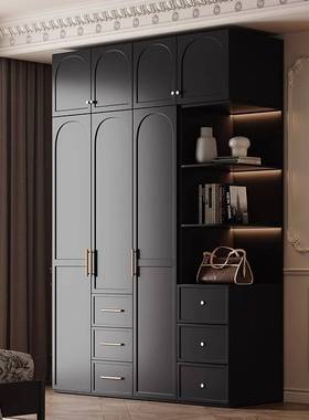 法式复古风黑色衣柜现代简约小户型轻奢网红衣橱储物柜卧室经济型