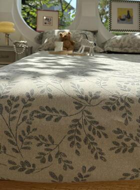 美式田园灰色小叶子纯棉秋冬磨毛床笠床单单件1.5m全棉床垫保护套