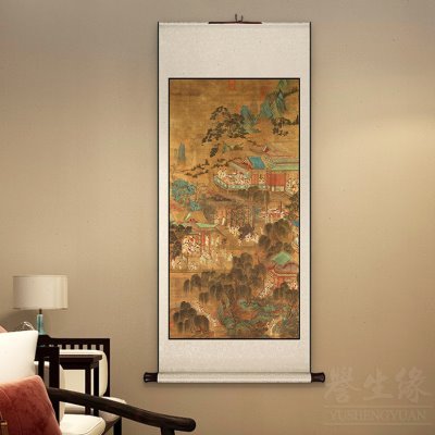 宫女游园图国画中式卷轴挂画竖版玄关过道装饰画客厅餐厅书房墙画