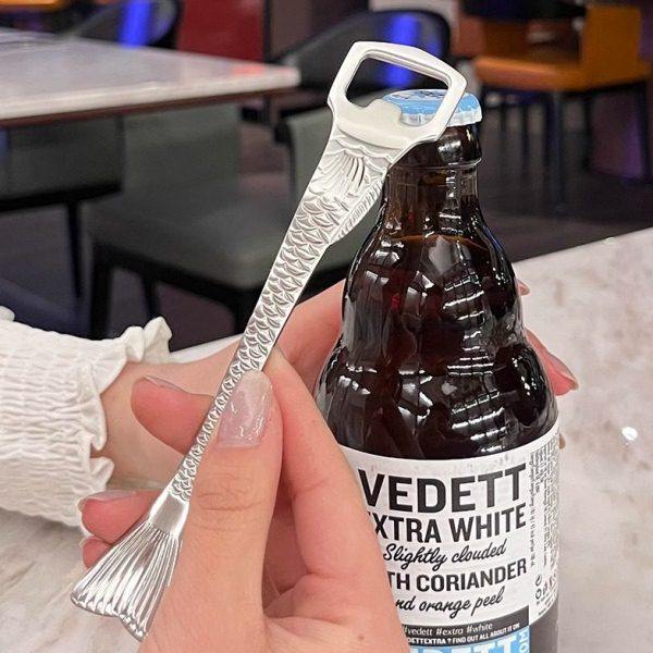森夫304不锈钢啤酒开瓶器加厚瓶起子创意鱼尾多功能开盖器起盖器