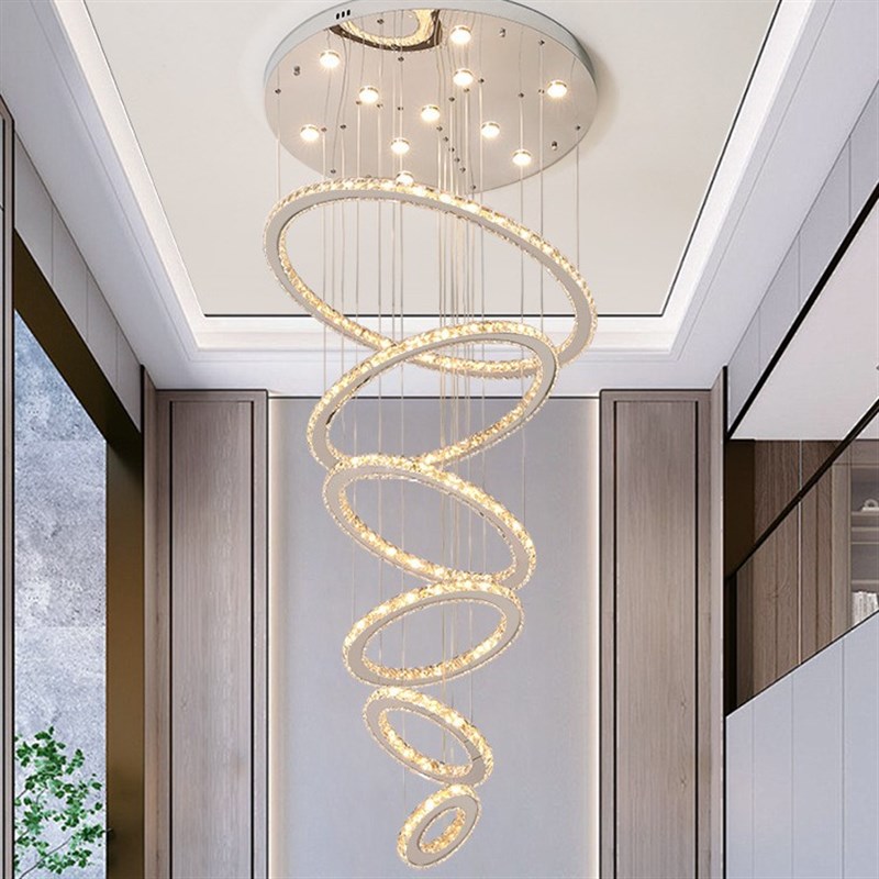 楼梯吊灯长吊灯现代简约客厅创意个性别墅复式环形V楼梯灯水晶灯