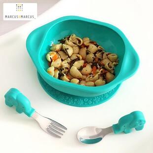marcus叉勺吸盘碗套装宝宝学吃饭训练勺子一岁婴儿童短柄辅食餐具