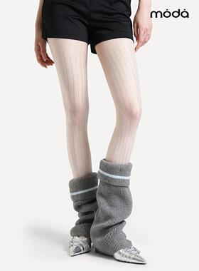 ModaSwings灰色针织堆堆袜套秋冬保暖显瘦金属扣日系宽松小腿套女