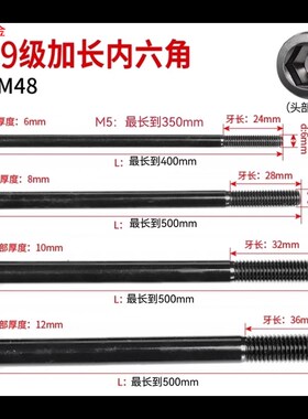 12.9级内六角螺丝5m6m8m10m12m14*130/135/140/145/150x155超长