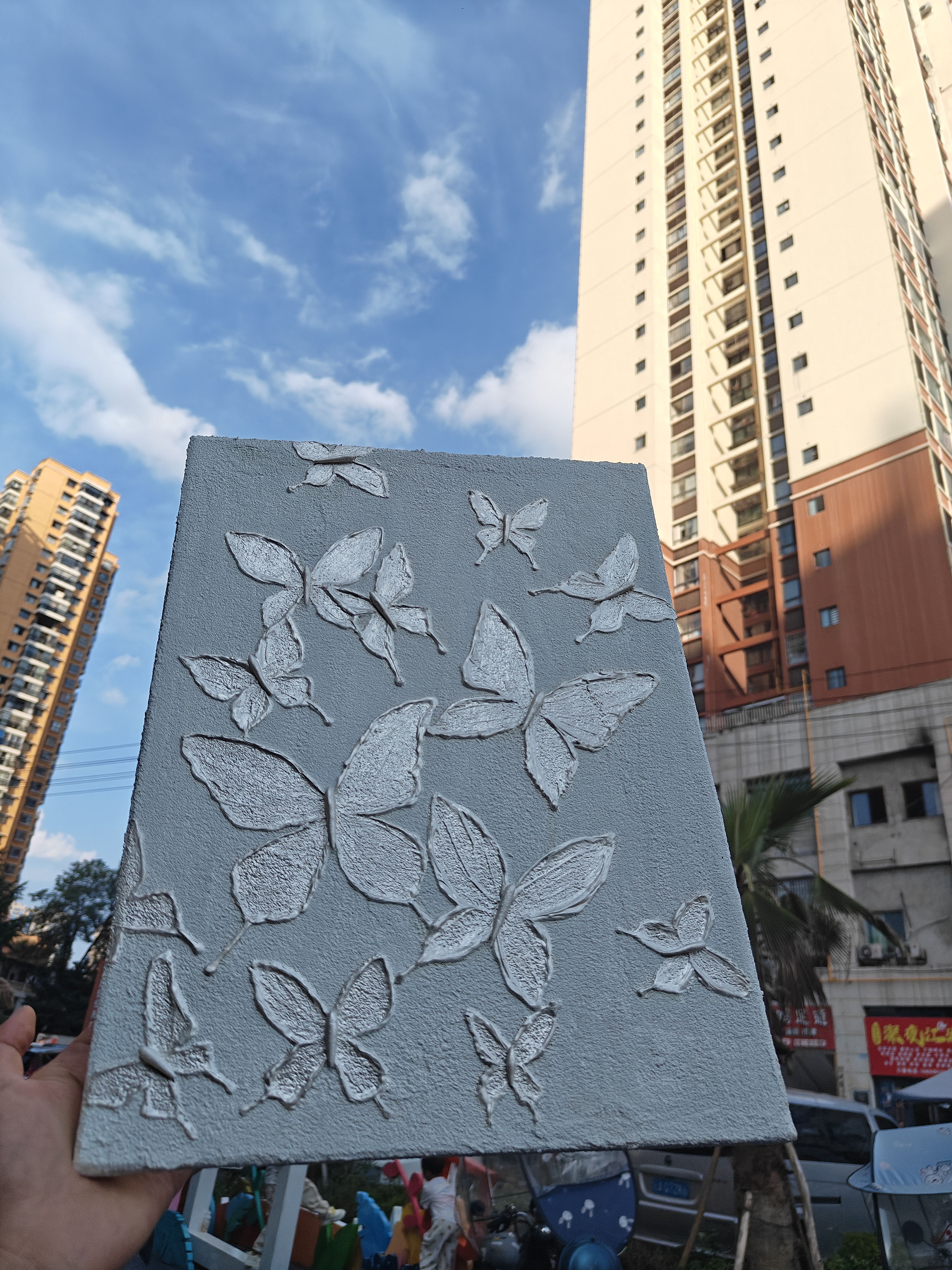 珠光蝴蝶立体石英砂丙烯肌理画纯手工作品DIY数字油画装饰画30*40图片