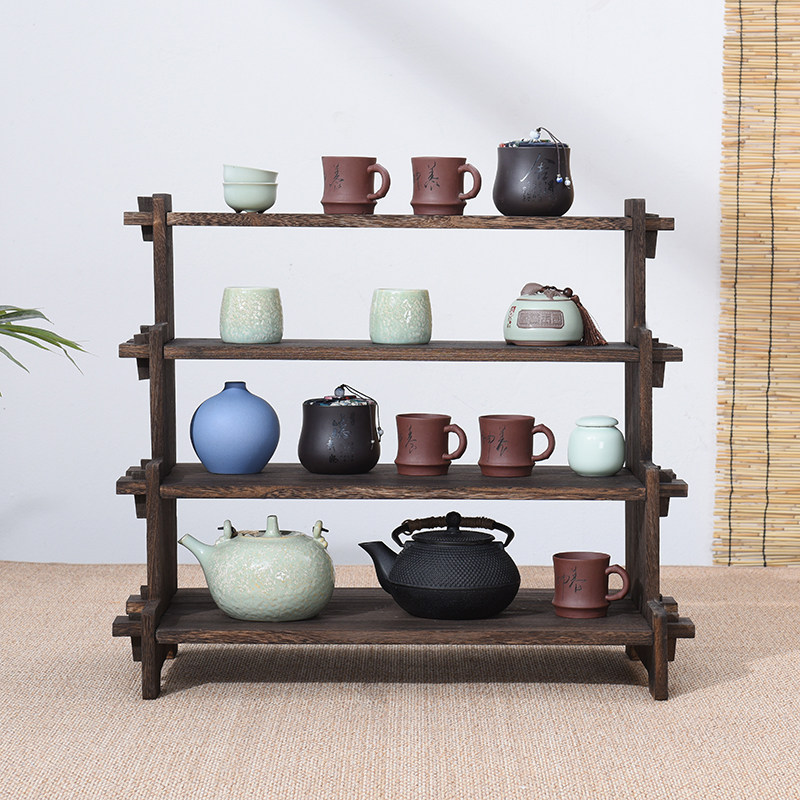 实木茶杯架四层置物架摆件博古架茶棚架茶具架茶架茶壶收纳阶梯架