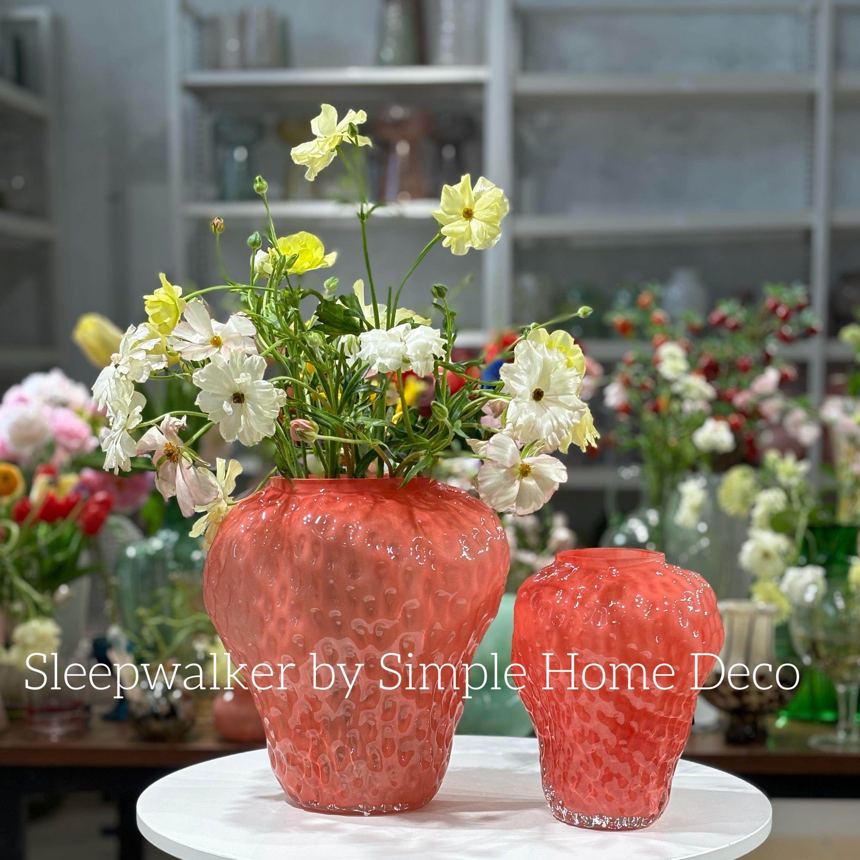 原色红色粉色草莓厚重百搭玻璃花瓶郁金香玫瑰牡丹芍药插花花器