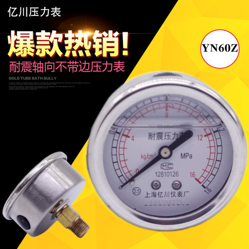 YN60Z  0-1.6MPA 轴向耐震不带边压力表 M14*1.5螺纹抗震油压表
