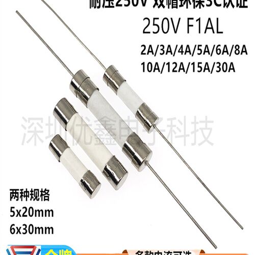 5*20mm/6*30mm带引线脚陶瓷保险丝管快断F0.5A/1A/5A/10A-30A250V