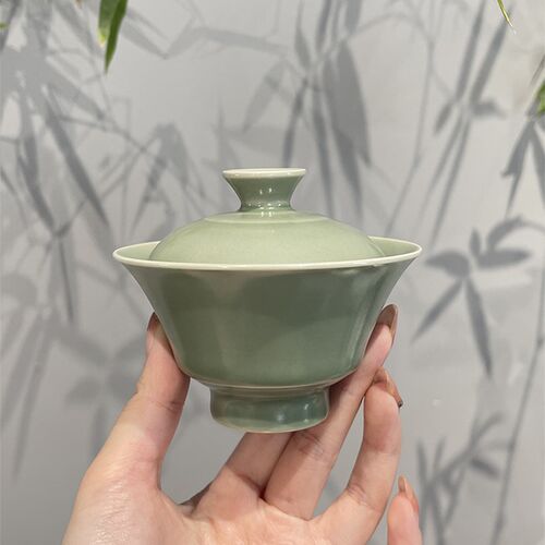 惊蛰 仿古宋青釉下彩哑光质感两才盖碗功夫茶具盖碗家用茶碗素雅