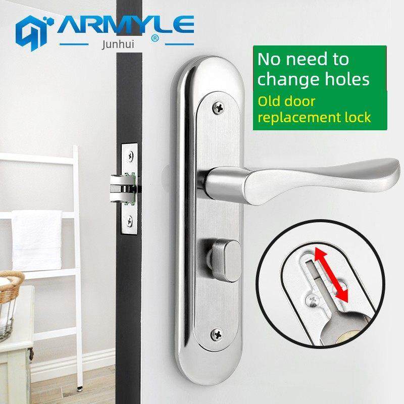 免打孔门锁家用万能卧室浴室木门拉手更换锁厕所老式室内单舌锁