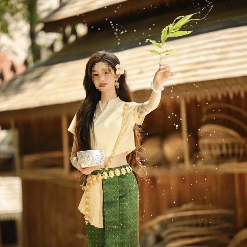 西双版纳傣族短袖修身套装女夏季