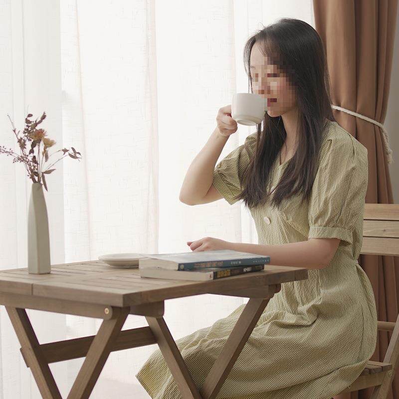 折叠装餐实桌木免安桌椅合F95SSJ55便携阳台木制圆桌学习书组桌花