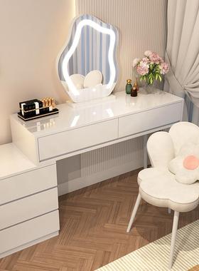 奶油风梳妆台卧室妆台小户型收化妆桌纳柜NXS一化缩体书桌伸多功