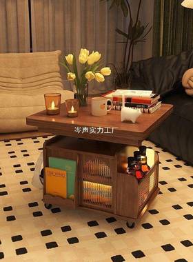 实木时代升两降茶几移动推车桌HEL茶叠餐桌用折茶台多功能客厅沙发