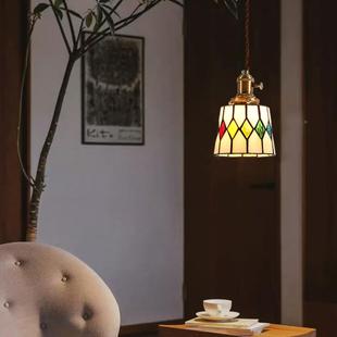 彩色玻璃卧过道吧台田园中古玄274关美式 室乡村厅吊吸吊两用灯灯