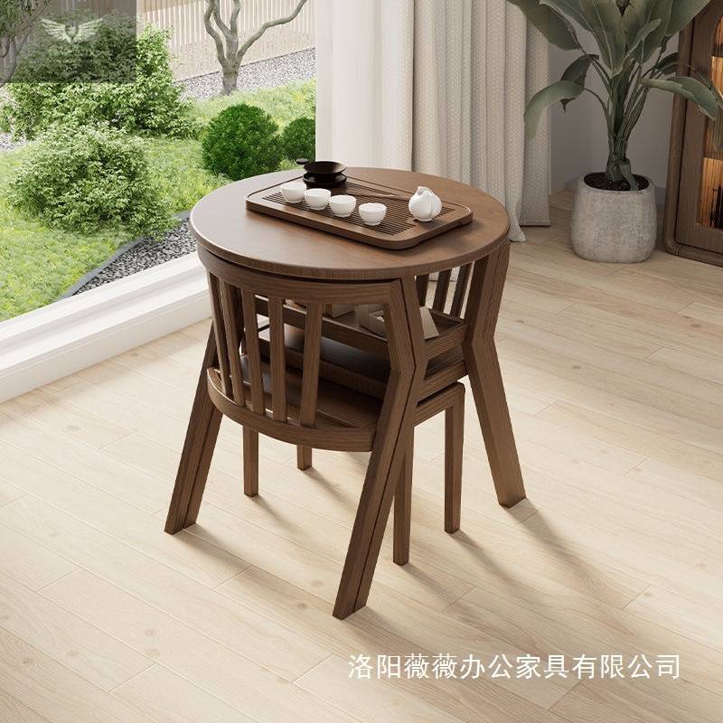 原木客厅阳台休闲桌椅三件套小户型实木套装茶桌一桌二椅组合圆桌